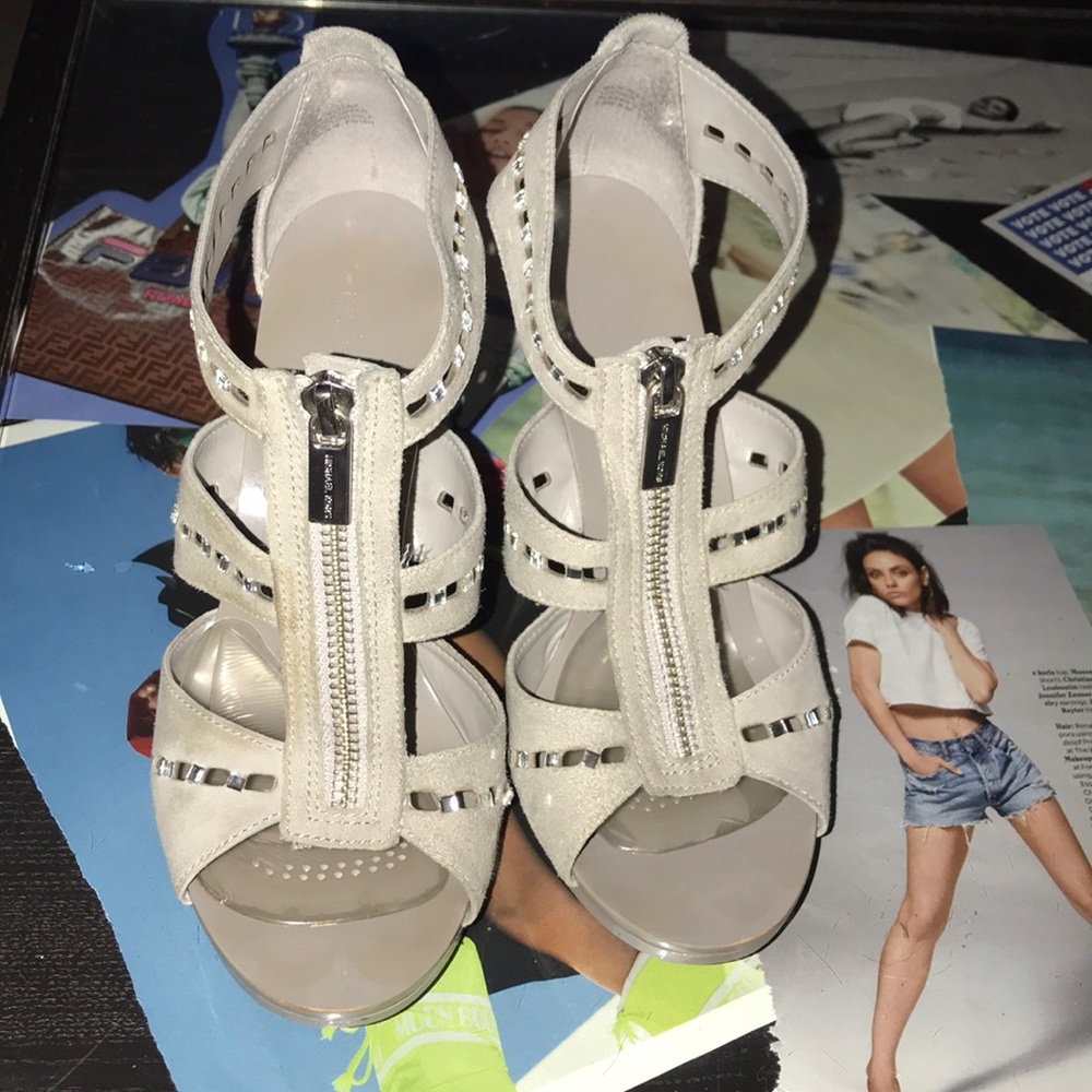Michael Kors grey suede silver heels